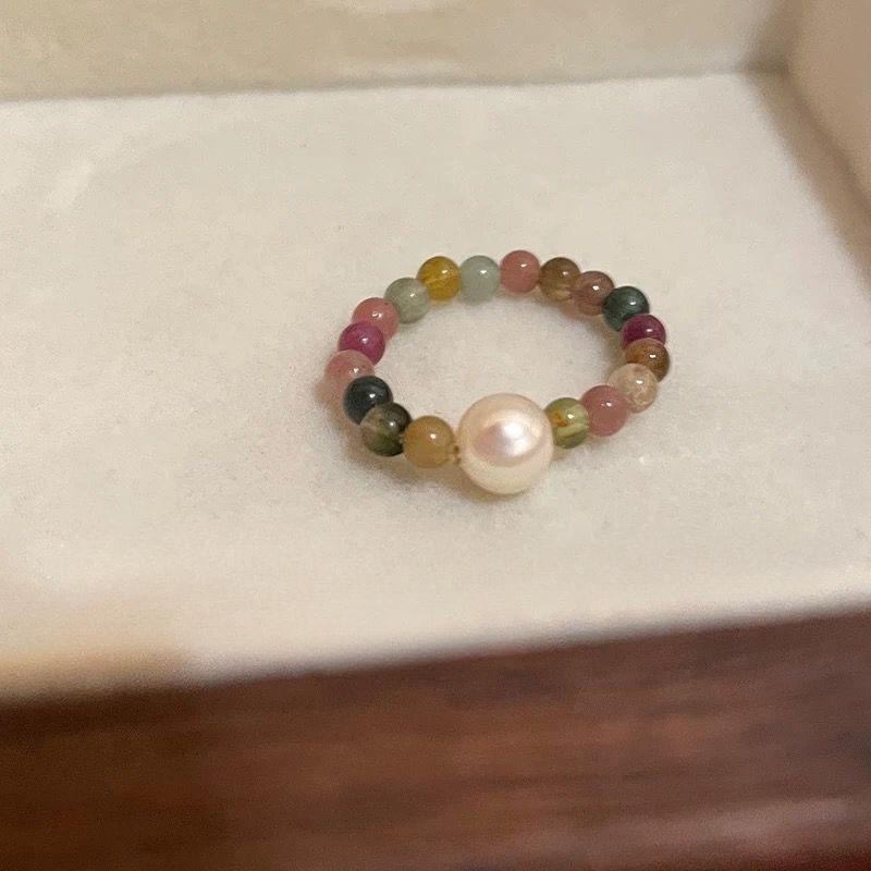 Color crystal beaded ring  niche design sense high-end finger ring light luxury temperament all-match ring accessories