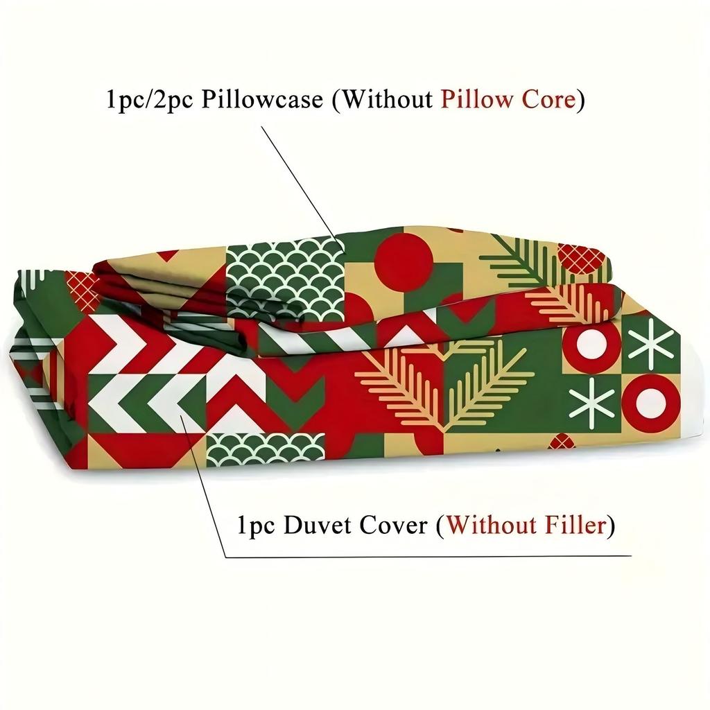 Grid Snowflake Tree 3D Printed Duvet Cover Set Christmas Theme Bedding Set Comfortable Soft Luxury Quilt Cover Set Pillowcases