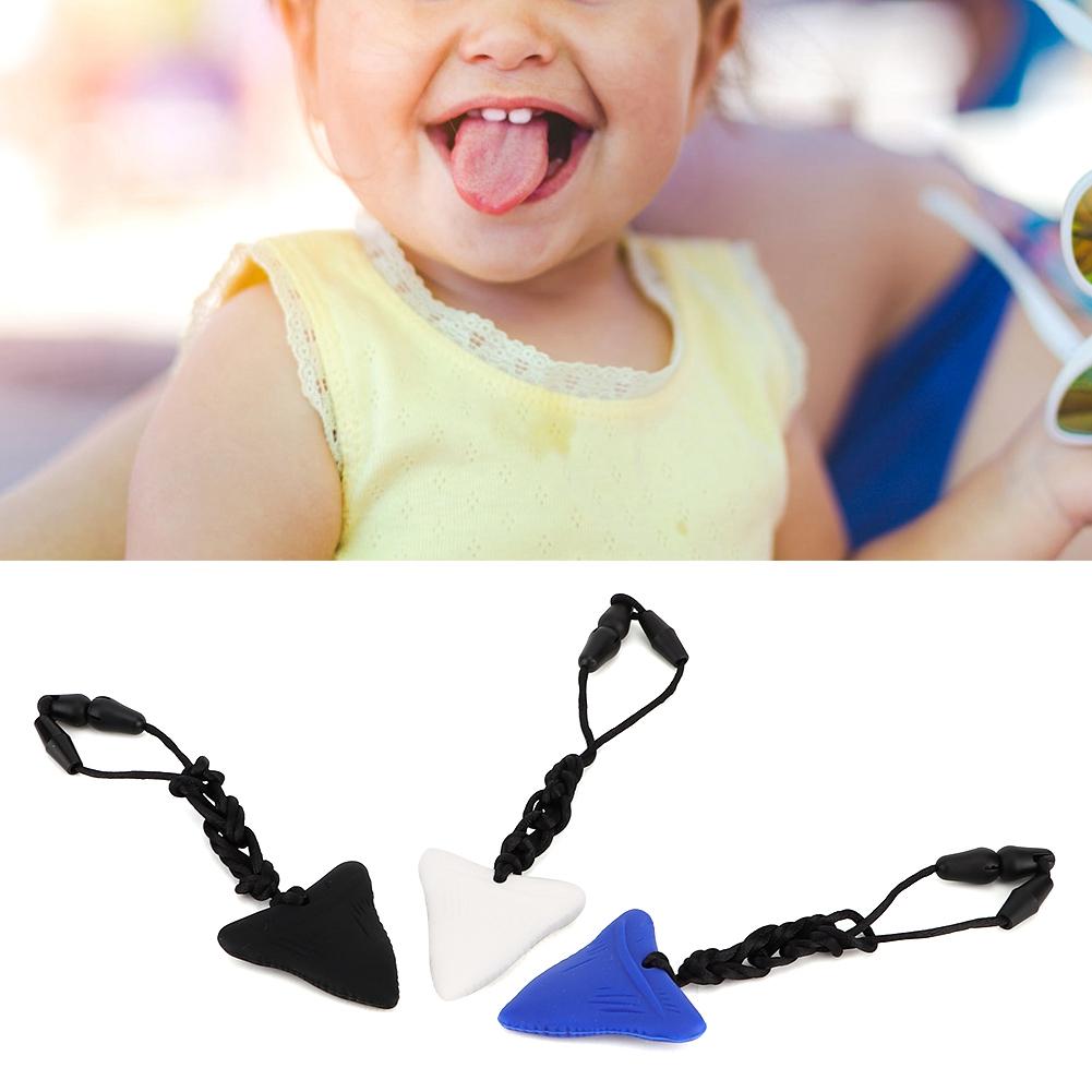 3 STÜCKE Silikon Hai Anhänger Beißring Autismus Kauen Komfort Halskette Schwarz Weiß Blau