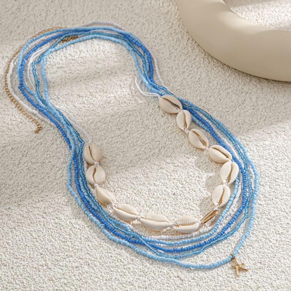 Colorful Rice Beads Waist Chain Sea Star Minimalist Bohemian Body Chain Ocean Style Body Jewelry Starfish Shell Belly Chain