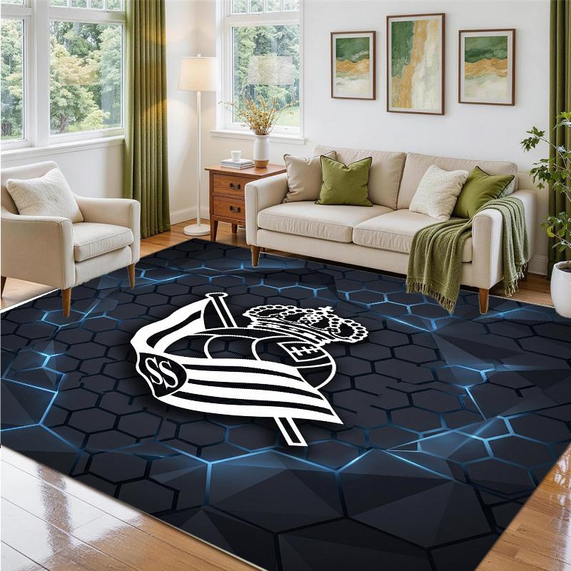 Real Sociedad FC Design Crystal Velvet Rug Soft Decorative Mat for Bedroom Entrance