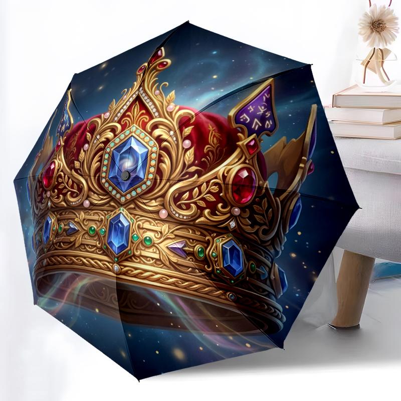 1pc Sturdy 8-Bone Auto Umbrella, Crown Umbrella, Digital Printed, Foldable Umbrella for On-the-Go Outdoor Use