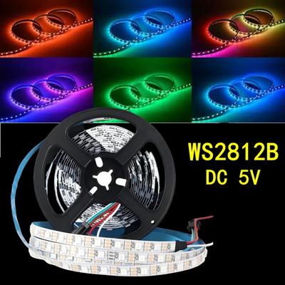Bandeau LED WS2812B 1-5M 30/60 pixels/LED/m IC adressable Bande LED RGB 5050 intelligente Éclairage IP30/DC5V Couleur pleine Programmable