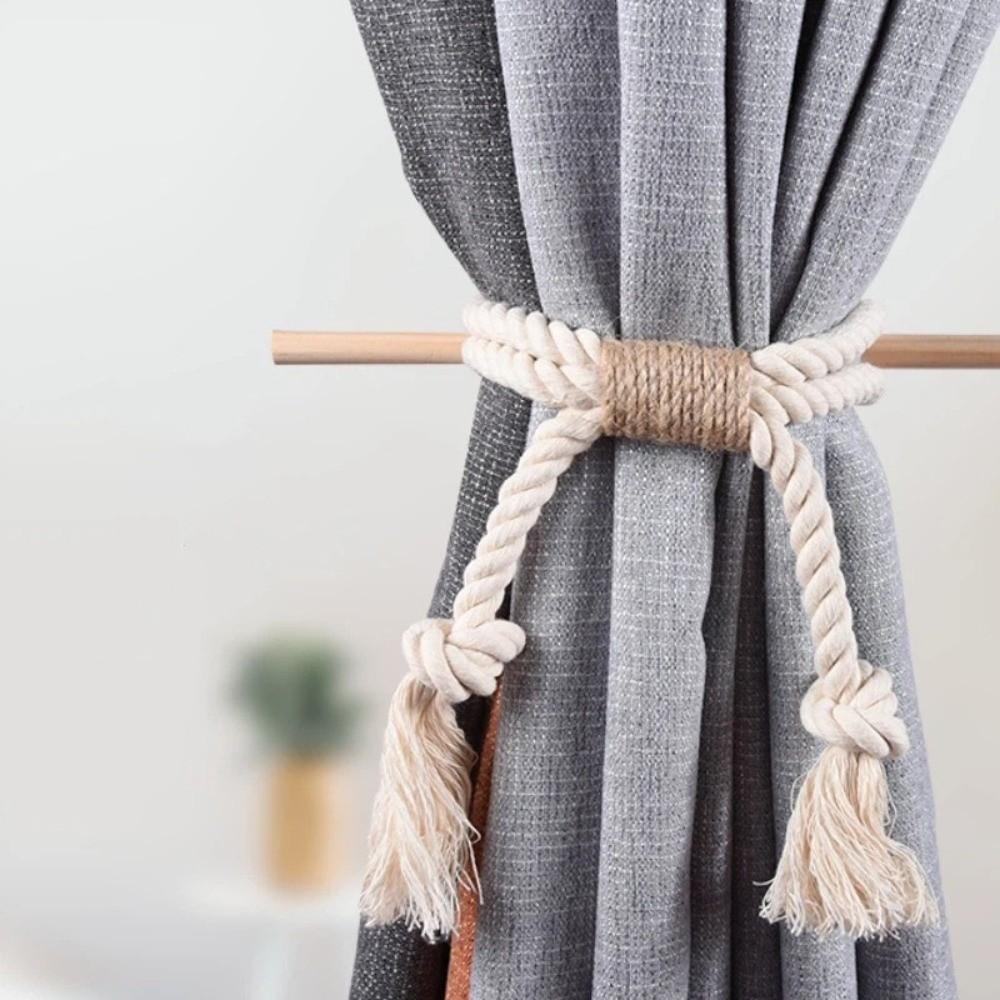 Solid Wood Sticks Curtain Binding Rope Handmade Simple Curtain Buckle Portable Decorative Curtain Straps Home Decoration