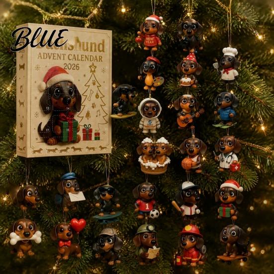 Christmas Party Favors Acrylic Ornaments with 24 Advent Calendar 2026 Dachshund Unique 2D Festive Holiday