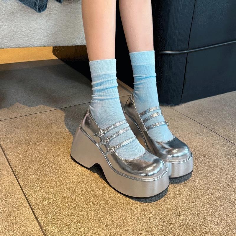 

Fashion Mary Jane Shoes New Thick Soles with A Line with Shallow Mouth Increase Single Shoes Fashion All Matching Small Leather Shoes 35