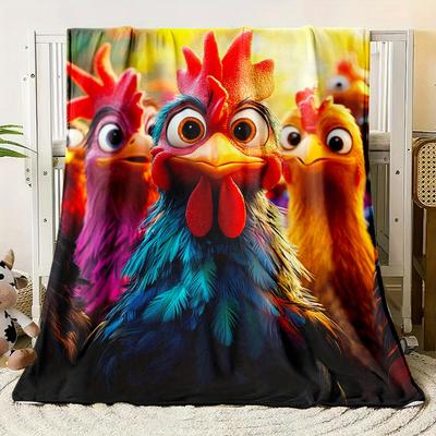 1Pcs Cozy Funny Chicken Printed Flannel Blanket Lightweight Soft Throw Soft All Season Bedspread for Couch Camping Travel