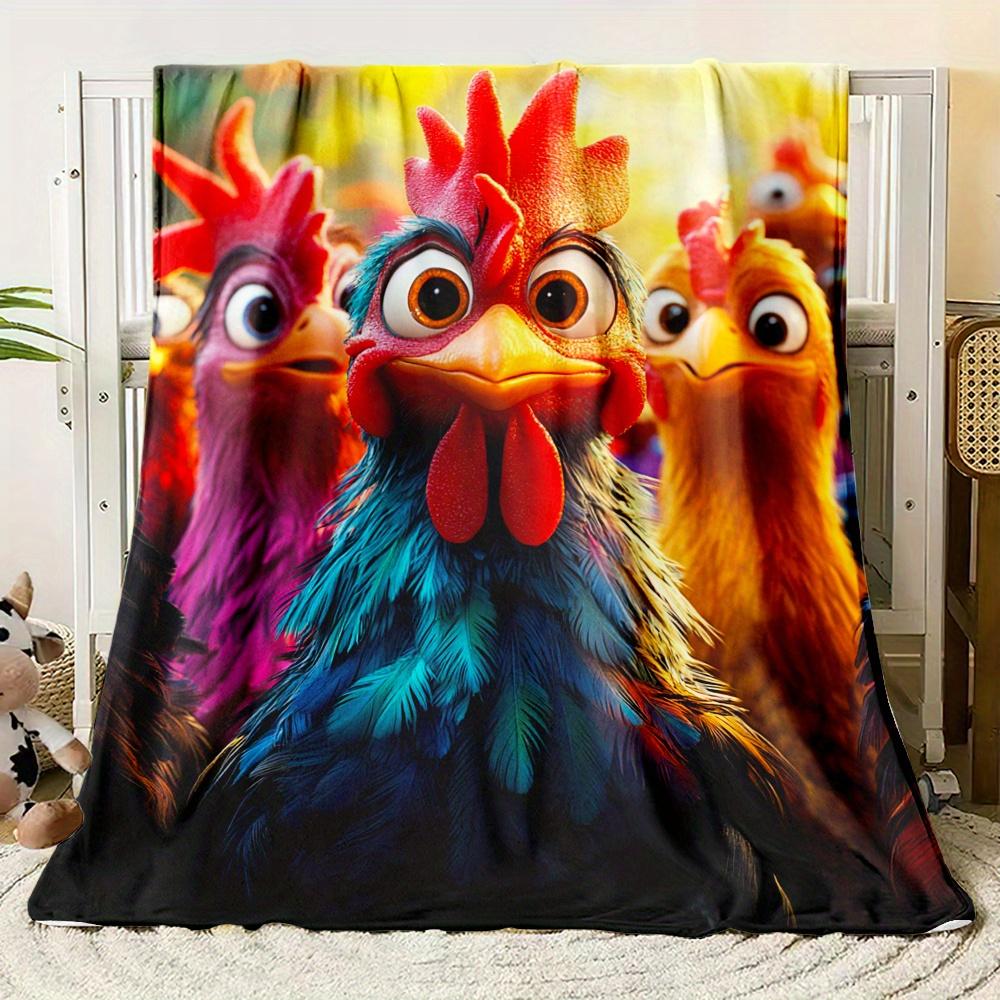 

1Pcs Cozy Funny Chicken Printed Flannel Blanket Lightweight Soft Throw Soft All Season Bedspread for Couch Camping Travel 75*100cm