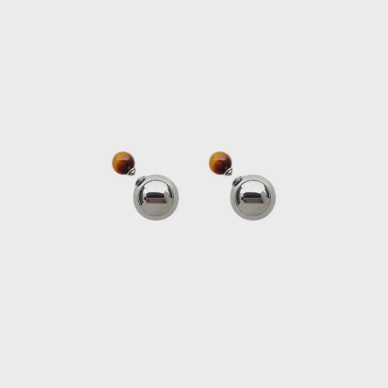 Autumn/Winter S925 Silver Tiger Eye Textured Ball Earrings