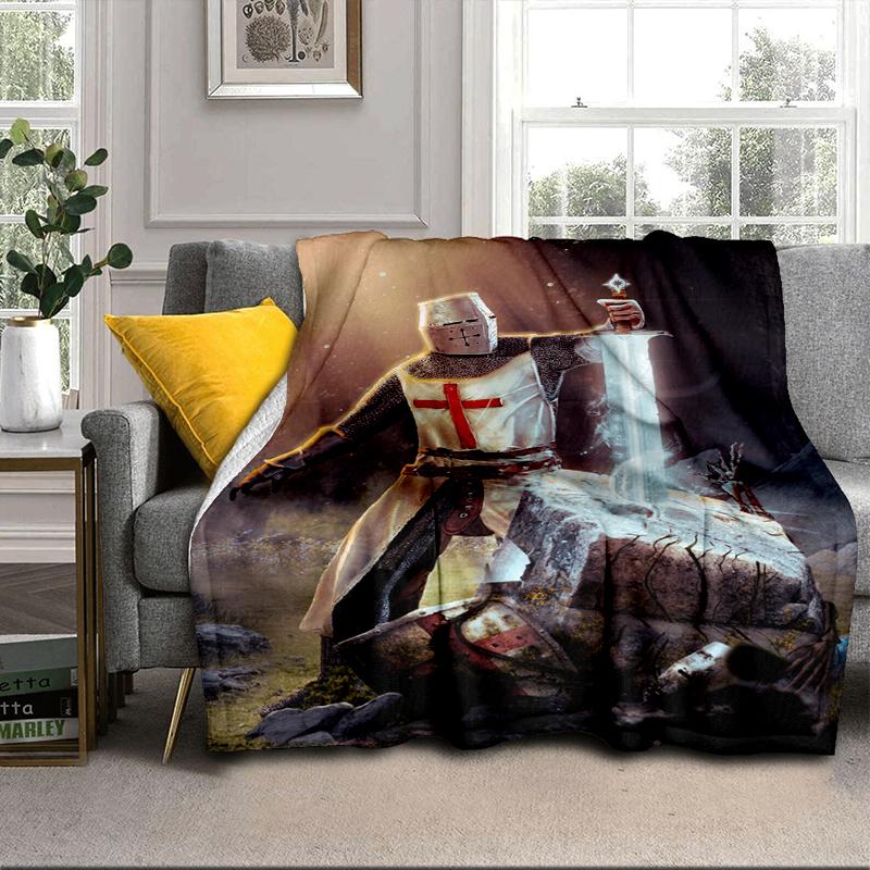 Knights Templar Symbol Blanket Flannel Blanket for Bed, Sofa, Camping, Hiking, Picnic Essentials, Gift for Family Fan Gifts