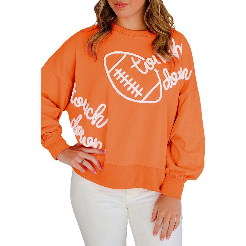 

Shiying Зимний женский свободный свитшот с круглым вырезом и вышивкой букв L оранжевый