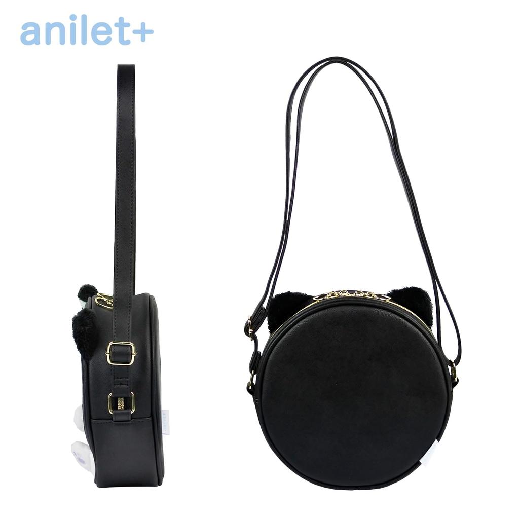 Cat Face Round Shoulder Cat Paw Print Cat Perfect for Outings [anilet+] Bag, Black, Design, Clear, Girls' Pouch, Gift,