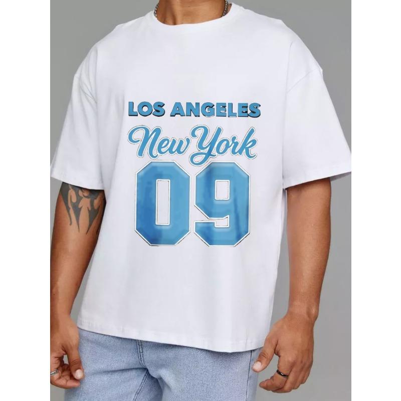 Bílé tričko s kulatým výstřihem s potiskem Los Angeles New York 09 Streetwear Casual Wear