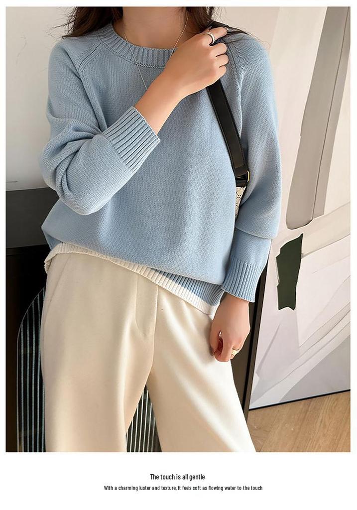 Korean-Style Loose Fit Women's Round Neck Thick Pure Cotton Long Sleeve Sweater for Autumn/Winter