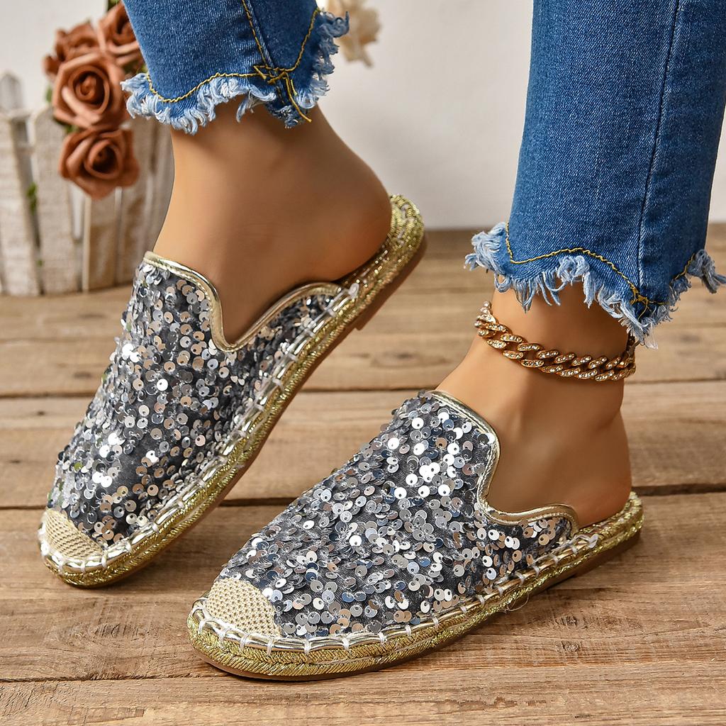 Fashion Women Slippers Glitter Flat Casual Baotou Slippers 2025 Summer New Fashion Shoes Women Lightweight Outdoor Sandals Slides Women