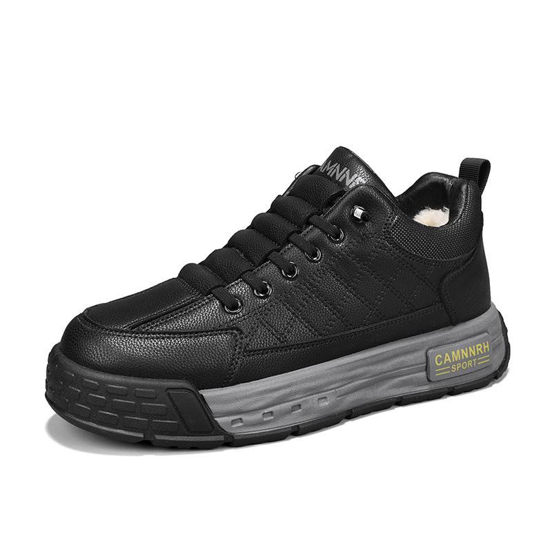 Winter New Velvet Warm Cotton Shoes Leather Surface Low-top Strap-free Foot Cover Outdoor Sports and Leisure Thickened Men's Shoes