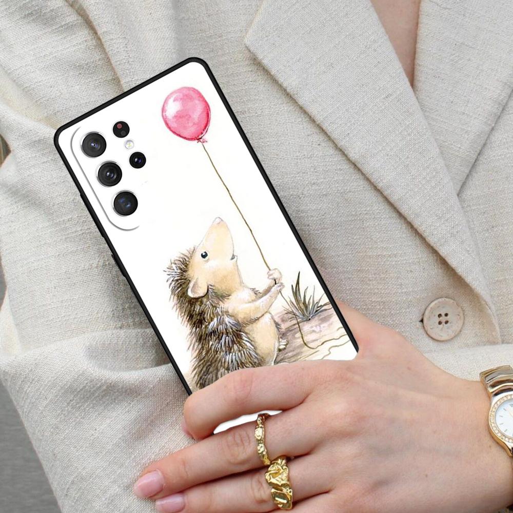 Hedgehog and Balloon Cell Phone Case for Samsung Galaxy S26 Ultra S25 S24 S23 S22 S21 S20 Note10 Cover