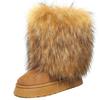 Women's Winter Furry Faux Fur Boots Fuzzy Fluffy Mid Calf Snow Boots for Women Faux Suede Comfortable Warm Fur Lined Platform Flat Boots Shoes