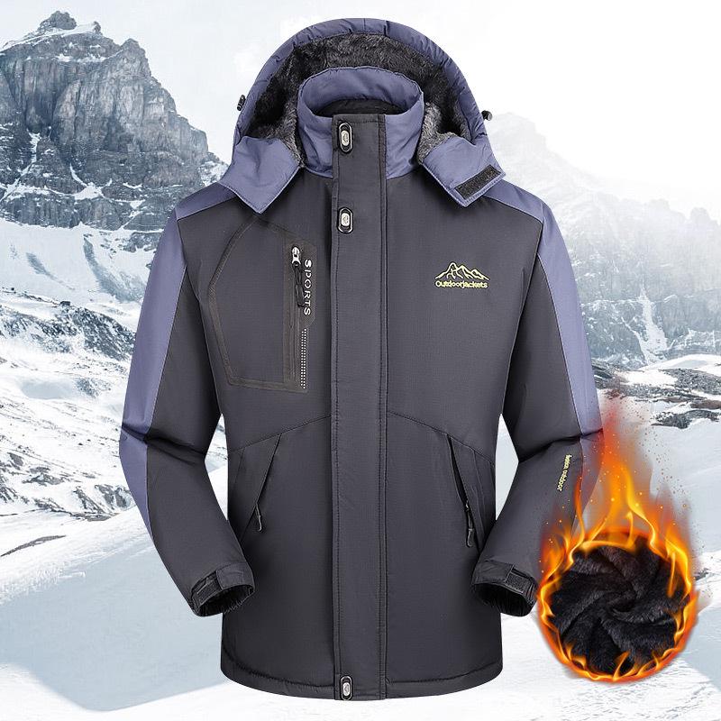 Men's Winter Fleece-Lined Windbreaker: Outdoor Windproof Warm Cotton Jacket, Plus Size for Mountaineering and Fishing.