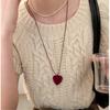 Elegant Heart Pendant Necklace Delicate Charm Necklace Flocking Texture Office Lady Necklace for Casual or Party Wear