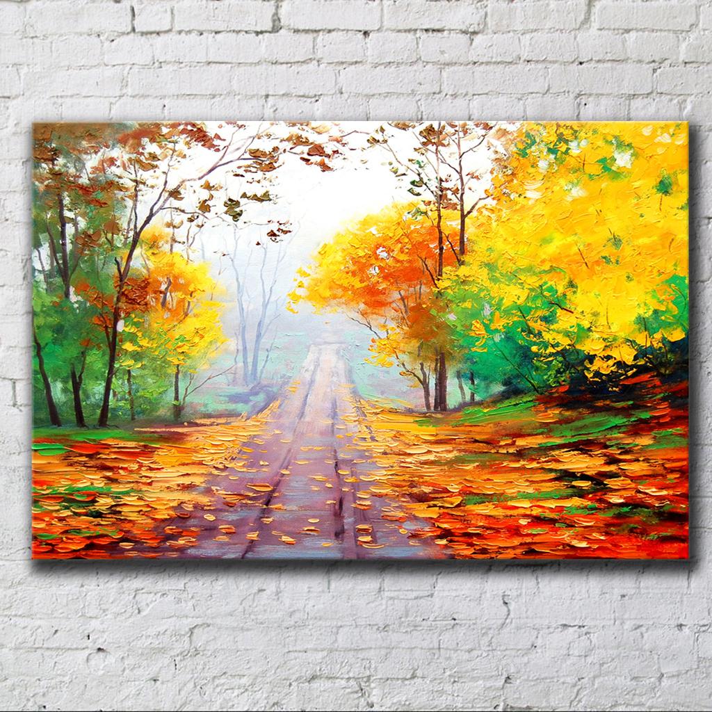 Landscape Oil Painting Fantastic Four Seasons Tree Footpath Hotel Living Room Bedroom Decoration Canvas Wall Art Kitchen