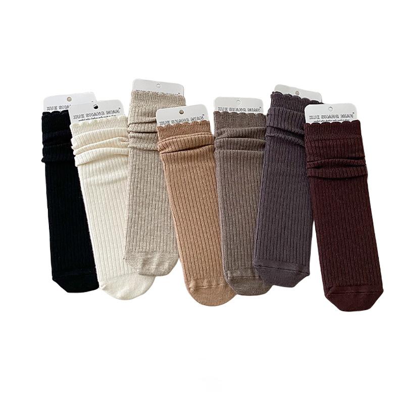 Female Autumn and Winter Warm Lace Straight Board Solid Color Thin Tube Stack Socks