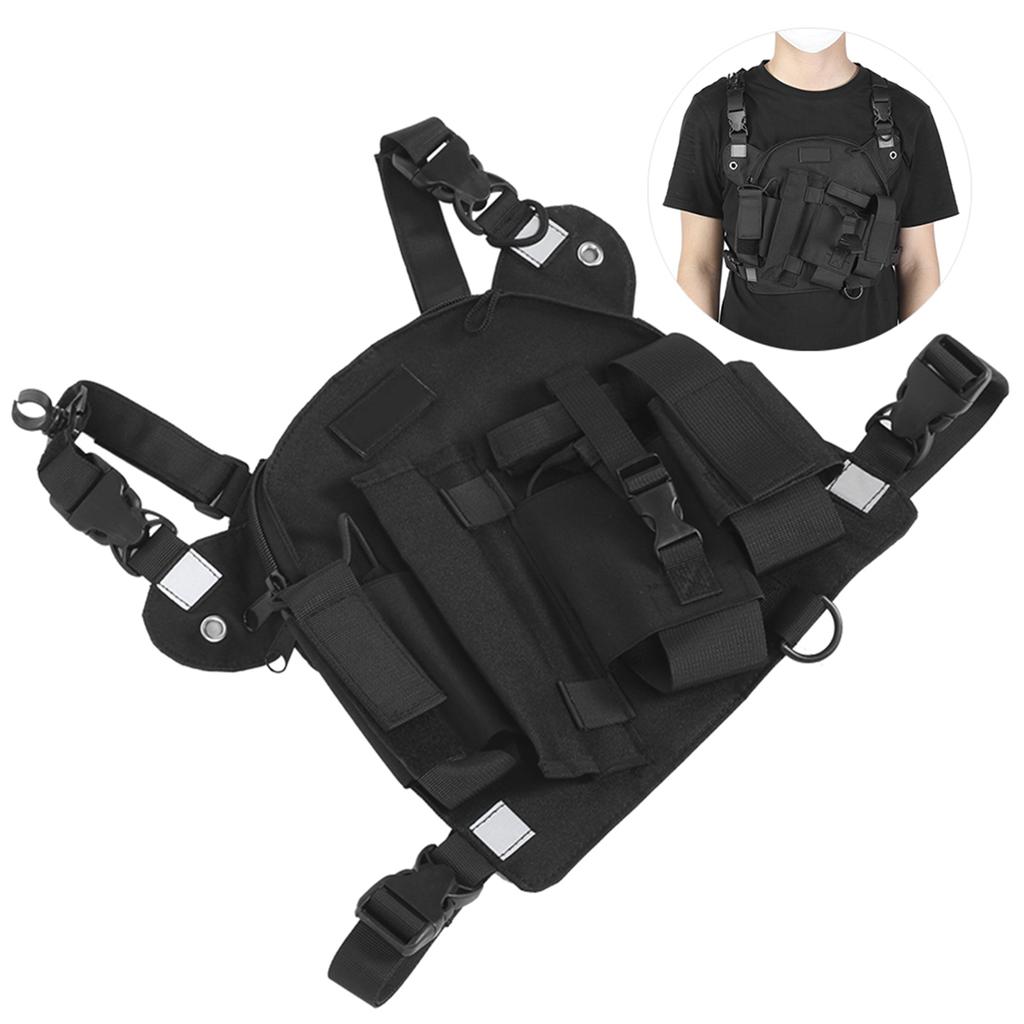 Walkie Talkie Brust Front Pack Tasche Taktik Outdoor Weste Rig Tragetasche Aufbewahrungstasche Schwarz