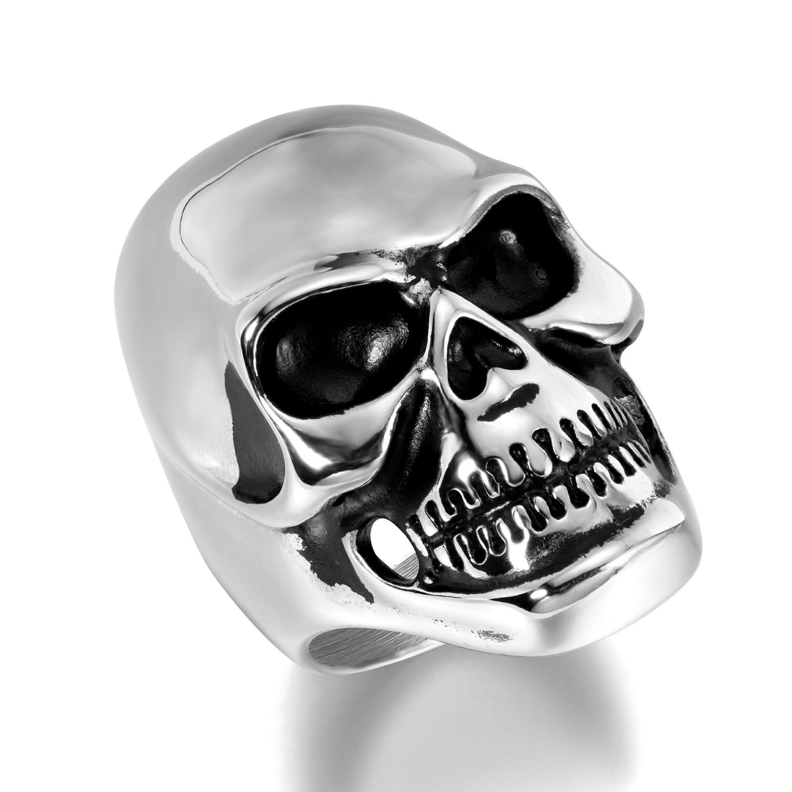 Vintage Cross Anti-cladding Mask Skull Titanium Steel Ring, Stainless Steel Jewelry Skull Ring Niche 11