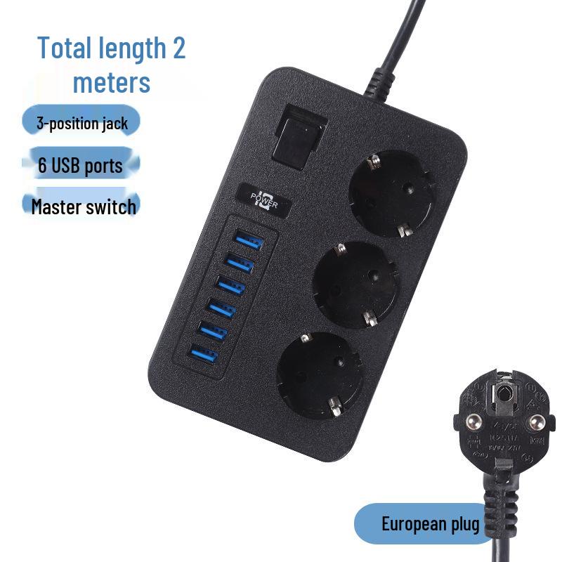 Multinational Power Strip: UK, EU, US Sockets with USB Converter & HK Plug Extension Cord