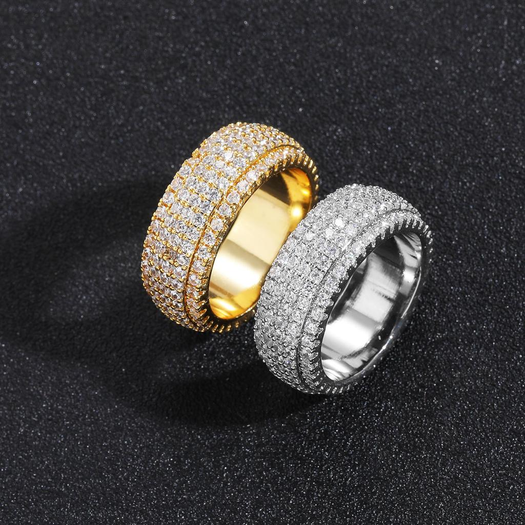 European and American Hip Hop Five Rows Full of Diamonds Personalized Men's Hip Hop Ring Trend Simple Men's and Women's Hip Hop Accessories