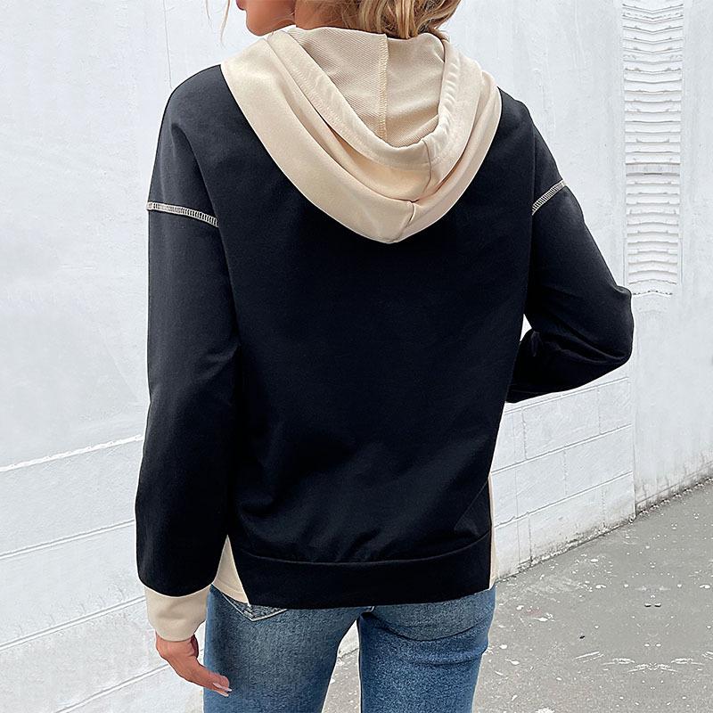 TEMU 2026 Autumn Women's Color Block Pullover Hoodie