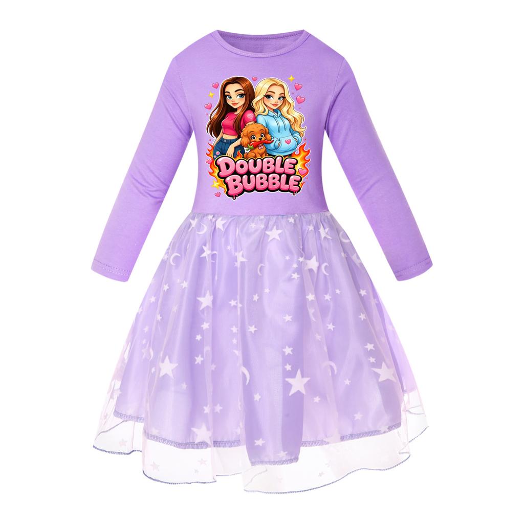 Girls Printed Star Skirt Rainbow Lace Dress 5902