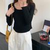 Solid Color Low-cut Square-neck Tight-fitting Bottoming Shirt for Women Spring New Slim-fitting Long-sleeved T-shirt Short Inner Top