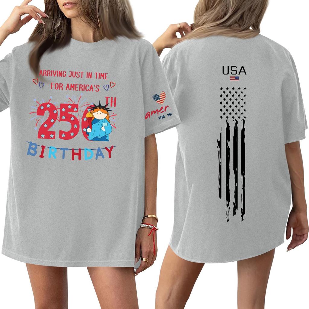 Damski casualowy modny top T-shirt z okrągłym dekoltem, krótkim rękawem i casualowym nadrukiem