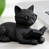 Bookshelf Decorative Accents 3D Printed Reading Cat Figurine, Statue with Eyeglasses, Creative Birthday Gifts Animal Desktop Ornament for Home Office