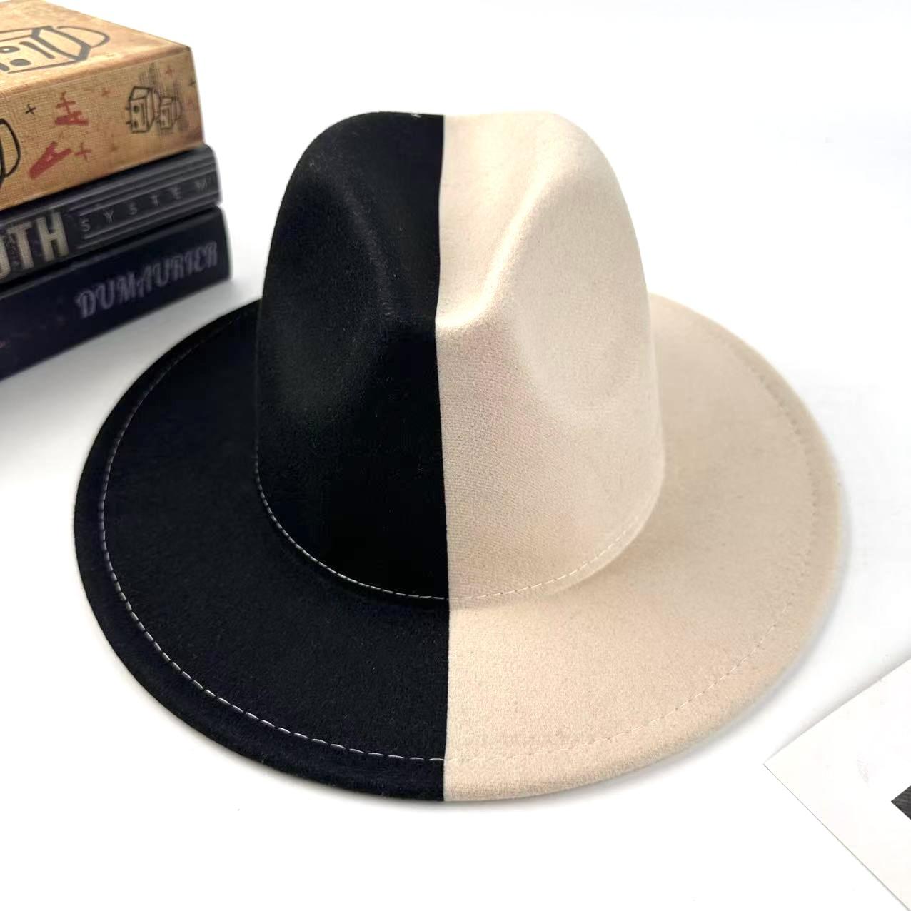 

New Hat Christmas Two-Color Color Matching Yin And Yang Top Hat Color Matching Jazz Hat European And American Style Felt Hat M（56-58cm）