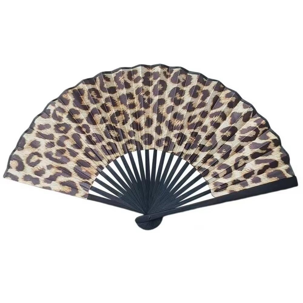 Abanico de Mano Plegable Colorido con Degradado Estampado de Leopardo Abanico Reflectante Abanico para Danza Clásica Evento Rave