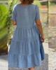 Fresh & Sweet V-Neck Solid Color Swing Short Dress for Women