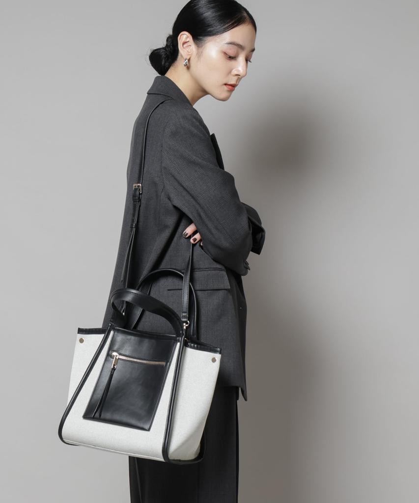 Nano Universe Canvas und Kunstleder Tasche mit Tasche für Damen, F 010, Schwarz, 669-5232304