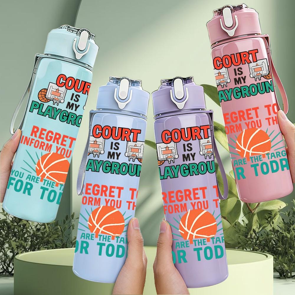 1PC Count The Playground Basketball Letter 750ml Color Plastic Sports Water Bottle Leakproof Flip Straw Lid Suitable for Sports Office Home Use
