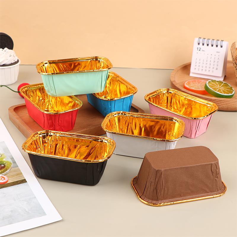 50Pcs Rectangular Aluminum Foil Tin Paper Cup Baking Cup Dessert Box Cake Box