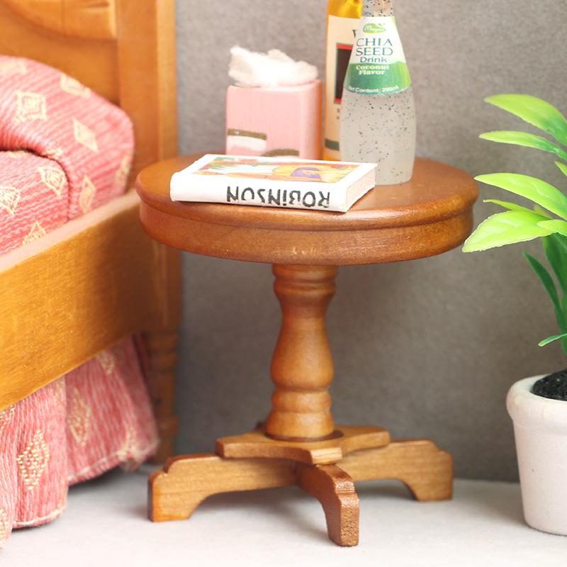 1:12 Dollhouse Miniature Round Coffee Table - Rosewood & Natural Wood, White