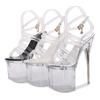 Women Waterproof Platform Crystal High Thin Heel Sandals Round Toe Cross Strap Stiletto Sandals for Princess Host Model Catwalk