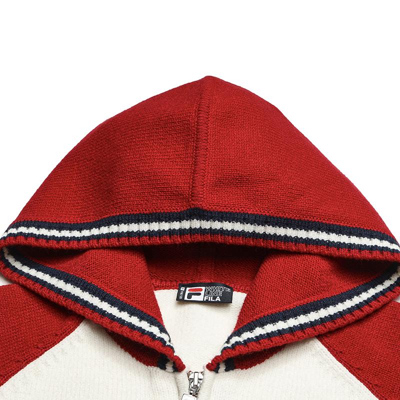 FILA Original Fashion Classic Retro Simple Casual Versatile Comfortable Warm Hooded Knit Jacket Women jackets Cloud-Mushroom-White F11W619409FWT