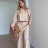 Cross-border European and American Long-sleeve Collared Sexy Backless Short Women's Top, Export Temperament, Lace-up Slim Pants Set