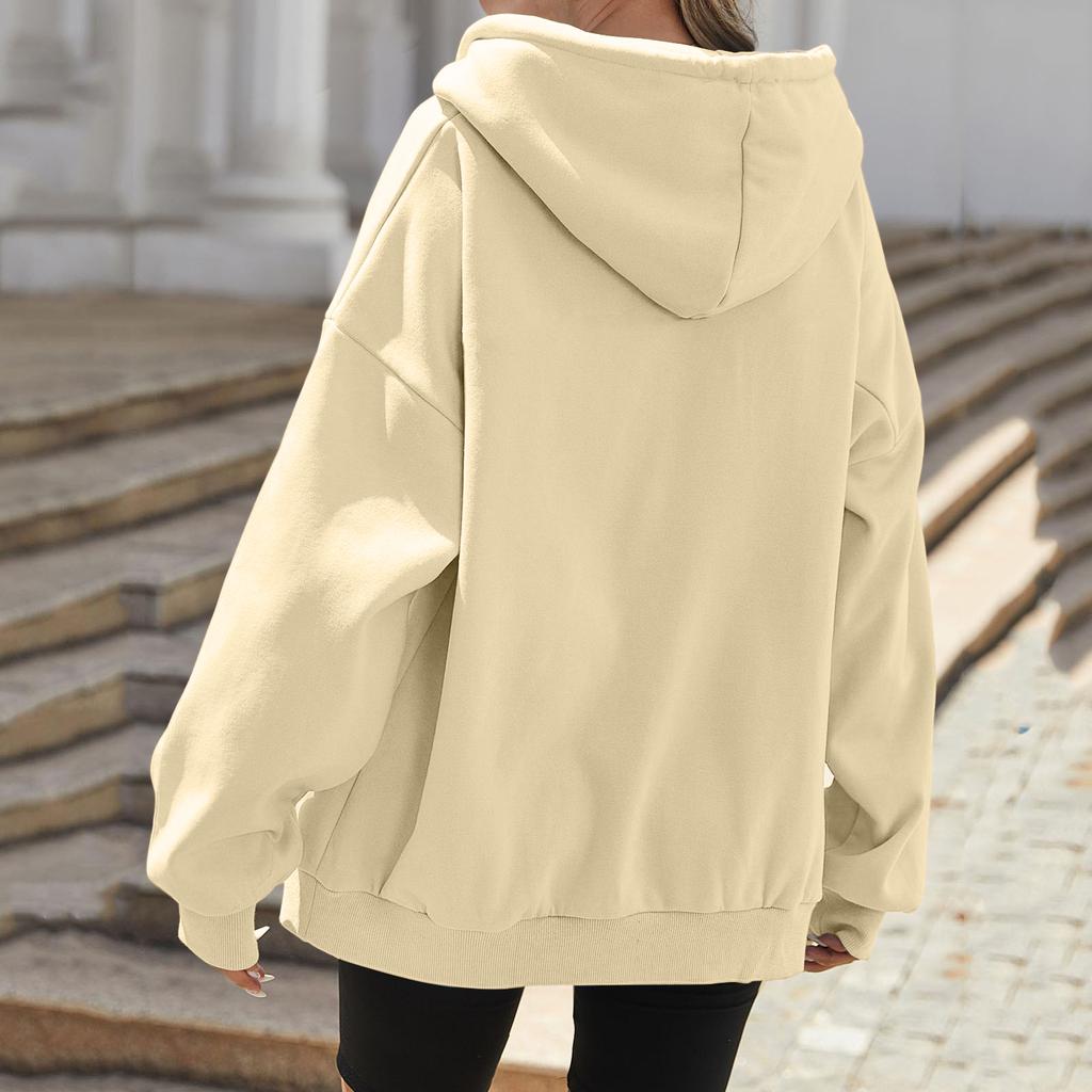 Women's Full Zip Up Hoodie Sweatshirt with Drawstring Hood and Split Pockets Casual Loose Fit Outerwear for Everyday Wear