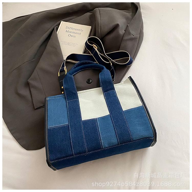 2025 summer new casual portable tote bag women's fashion color matching denim versatile messenger shoulder bag