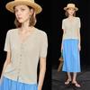 Mistway V-Ausschnitt Strick-T-Shirt aus Tencel-Leinen-Mischung
