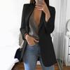 Costume de bureau mode pour femme Couleur unie Sans bouton Revers Coupe ajustée Blazer Manteau