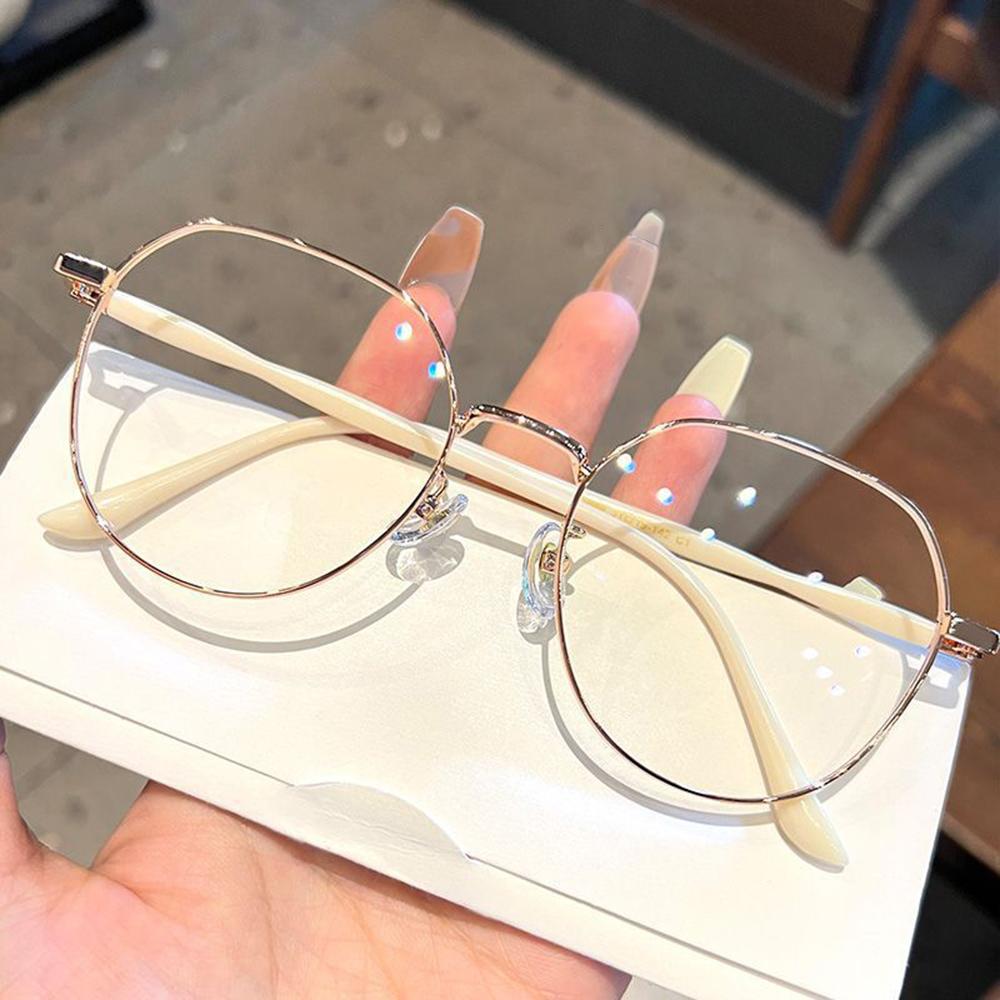 Clear Glasses Women Polygonal Metal Frame Eye Glasses 0 Flat Mirror Girls Eyewear Anti Blue Light Glasses Fashion Eyeglasses